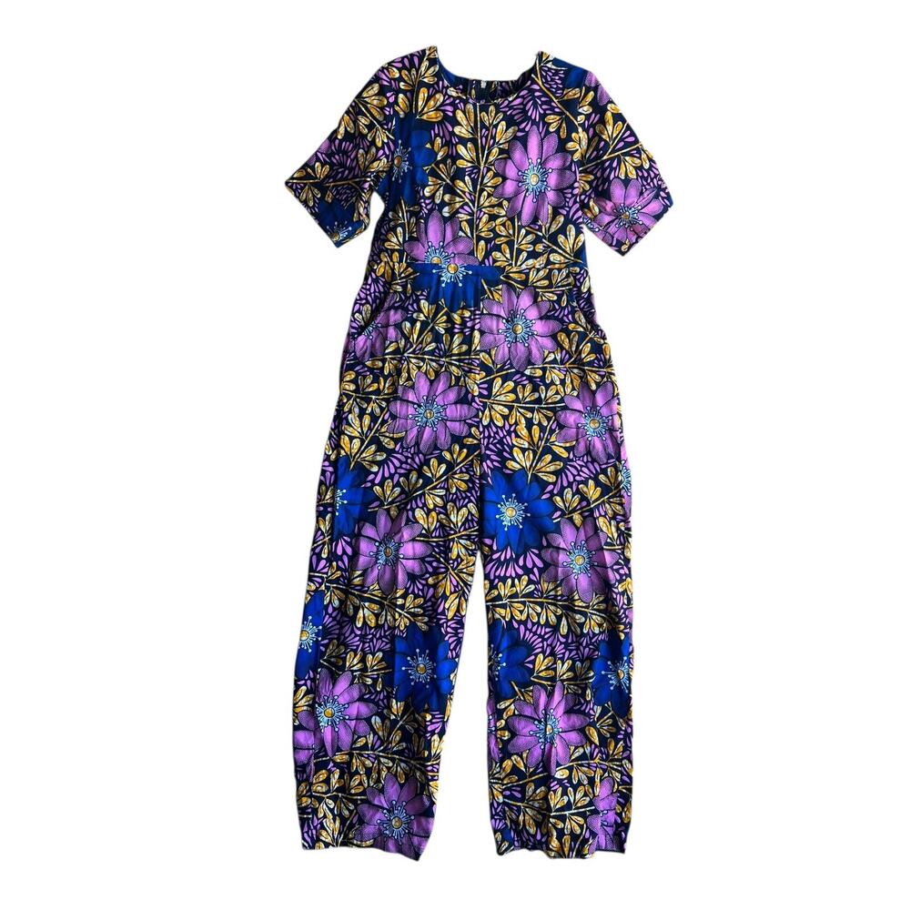 Vintage Women's Wide-Leg Funky Floral Jumpsuit Zip Back Purple Plus Size 1X
